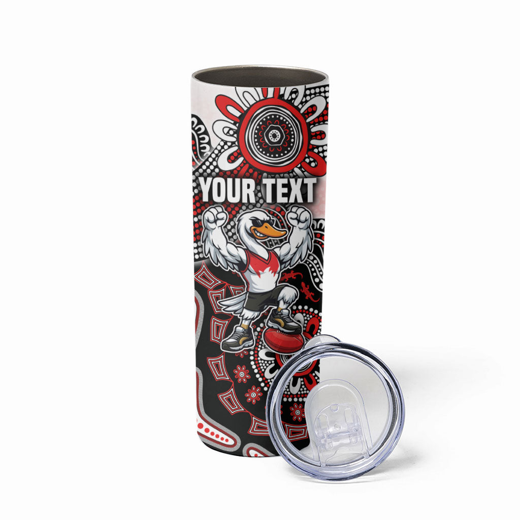 Personalized Sydney Swans Football Mascot Skinny Tumbler Aboriginal Dot Art Style Vibrant Indigenous Pattern Design