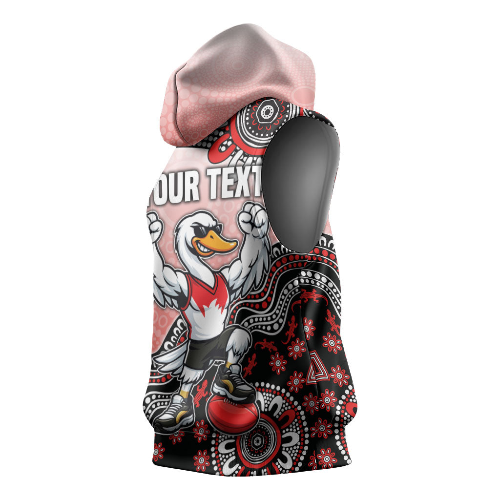 Personalized Sydney Swans Football Mascot Sleeveless Hoodie Aboriginal Dot Art Style Vibrant Indigenous Pattern Design