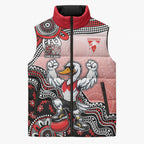 Personalized Sydney Swans Football Mascot Sleeveless Puffer Jacket Aboriginal Dot Art Style Vibrant Indigenous Pattern Design