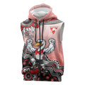 Personalized Sydney Swans Football Mascot Sleeveless Zip Hoodie Aboriginal Dot Art Style Vibrant Indigenous Pattern Design