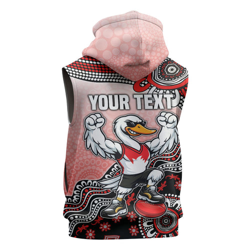 Personalized Sydney Swans Football Mascot Sleeveless Zip Hoodie Aboriginal Dot Art Style Vibrant Indigenous Pattern Design