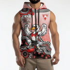 Personalized Sydney Swans Football Mascot Sleeveless Zip Hoodie Aboriginal Dot Art Style Vibrant Indigenous Pattern Design