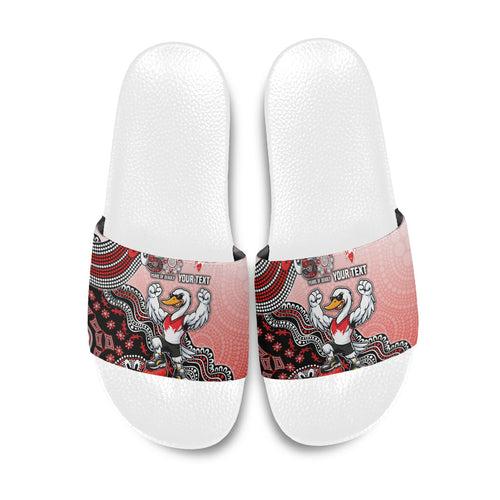 Personalized Sydney Swans Football Mascot Slide Sandals Aboriginal Dot Art Style Vibrant Indigenous Pattern Design