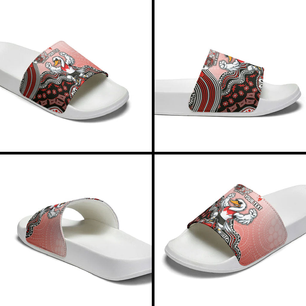 Personalized Sydney Swans Football Mascot Slide Sandals Aboriginal Dot Art Style Vibrant Indigenous Pattern Design
