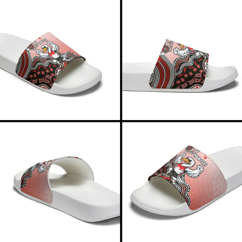 Personalized Sydney Swans Football Mascot Slide Sandals Aboriginal Dot Art Style Vibrant Indigenous Pattern Design