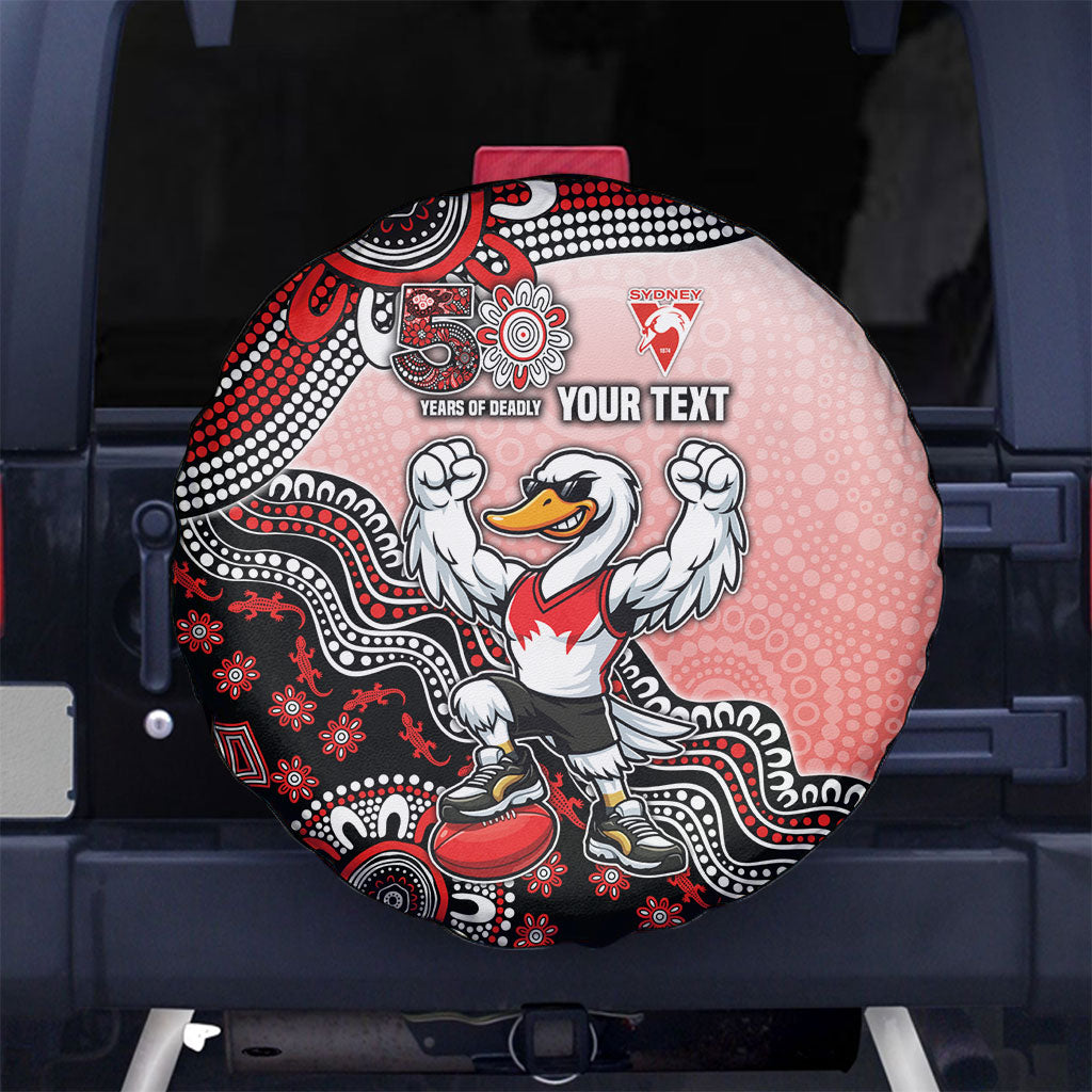 Personalized Sydney Swans Football Mascot Spare Tire Cover Aboriginal Dot Art Style Vibrant Indigenous Pattern Design