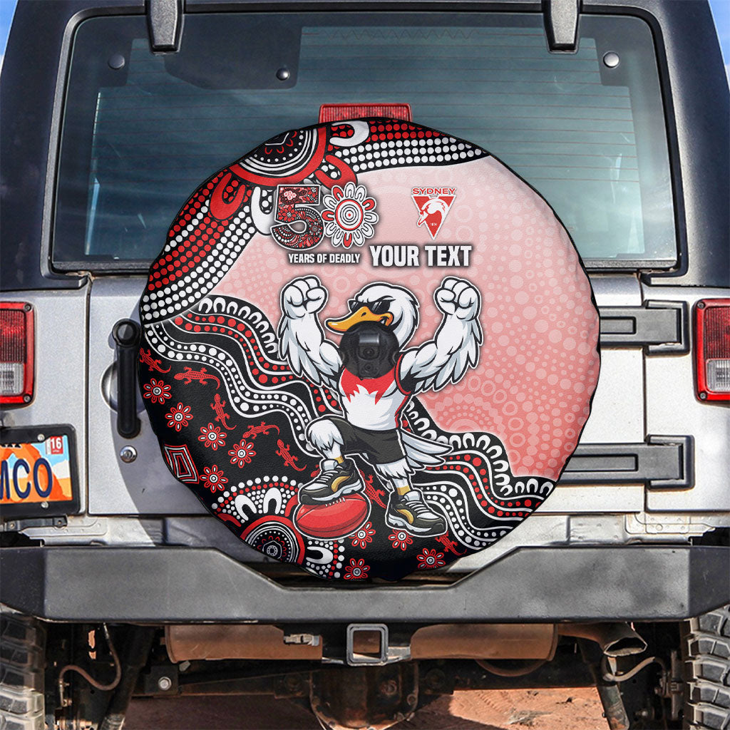 Personalized Sydney Swans Football Mascot Spare Tire Cover Aboriginal Dot Art Style Vibrant Indigenous Pattern Design