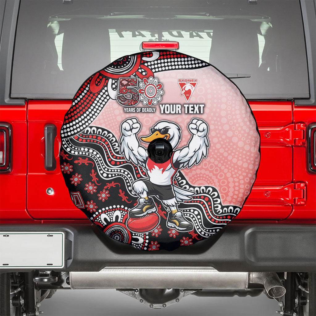 Personalized Sydney Swans Football Mascot Spare Tire Cover Aboriginal Dot Art Style Vibrant Indigenous Pattern Design