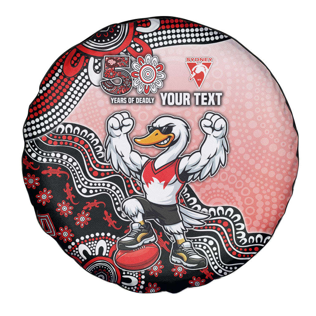 Personalized Sydney Swans Football Mascot Spare Tire Cover Aboriginal Dot Art Style Vibrant Indigenous Pattern Design