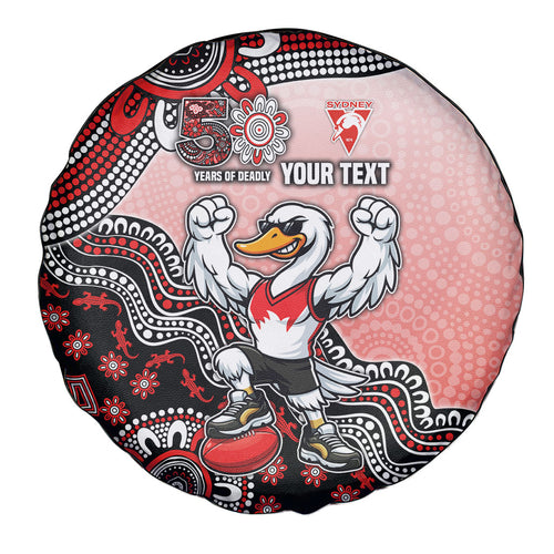 Personalized Sydney Swans Football Mascot Spare Tire Cover Aboriginal Dot Art Style Vibrant Indigenous Pattern Design
