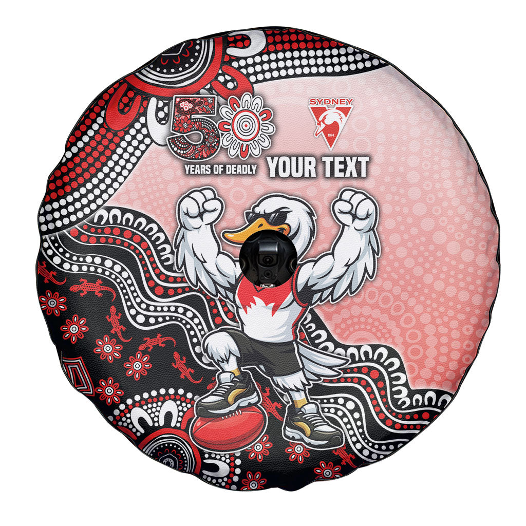 Personalized Sydney Swans Football Mascot Spare Tire Cover Aboriginal Dot Art Style Vibrant Indigenous Pattern Design