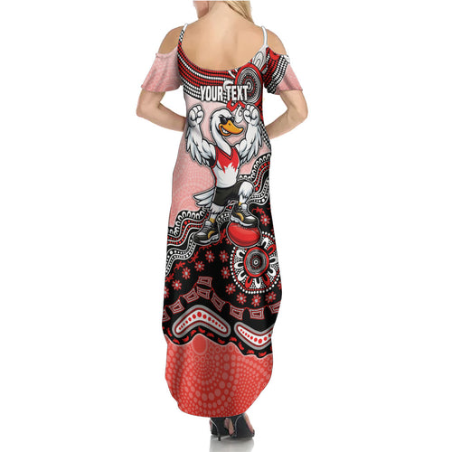 Personalized Sydney Swans Football Mascot Summer Maxi Dress Aboriginal Dot Art Style Vibrant Indigenous Pattern Design
