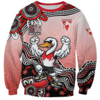Personalized Sydney Swans Football Mascot Sweatshirt Aboriginal Dot Art Style Vibrant Indigenous Pattern Design