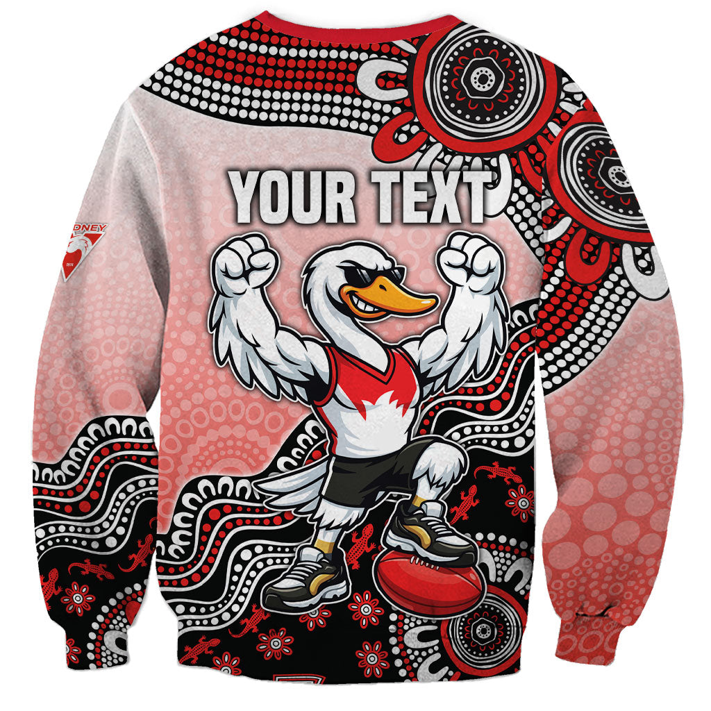 Personalized Sydney Swans Football Mascot Sweatshirt Aboriginal Dot Art Style Vibrant Indigenous Pattern Design