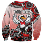 Personalized Sydney Swans Football Mascot Sweatshirt Aboriginal Dot Art Style Vibrant Indigenous Pattern Design