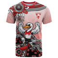 Personalized Sydney Swans Football Mascot T Shirt Aboriginal Dot Art Style Vibrant Indigenous Pattern Design