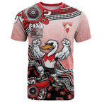 Personalized Sydney Swans Football Mascot T Shirt Aboriginal Dot Art Style Vibrant Indigenous Pattern Design