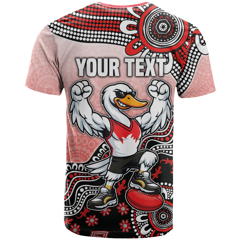 Personalized Sydney Swans Football Mascot T Shirt Aboriginal Dot Art Style Vibrant Indigenous Pattern Design