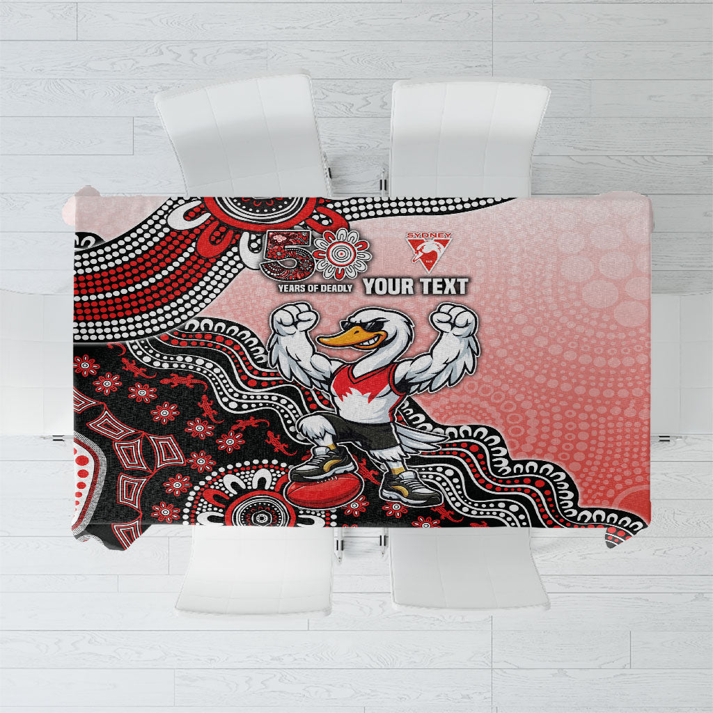 Personalized Sydney Swans Football Mascot Tablecloth Aboriginal Dot Art Style Vibrant Indigenous Pattern Design
