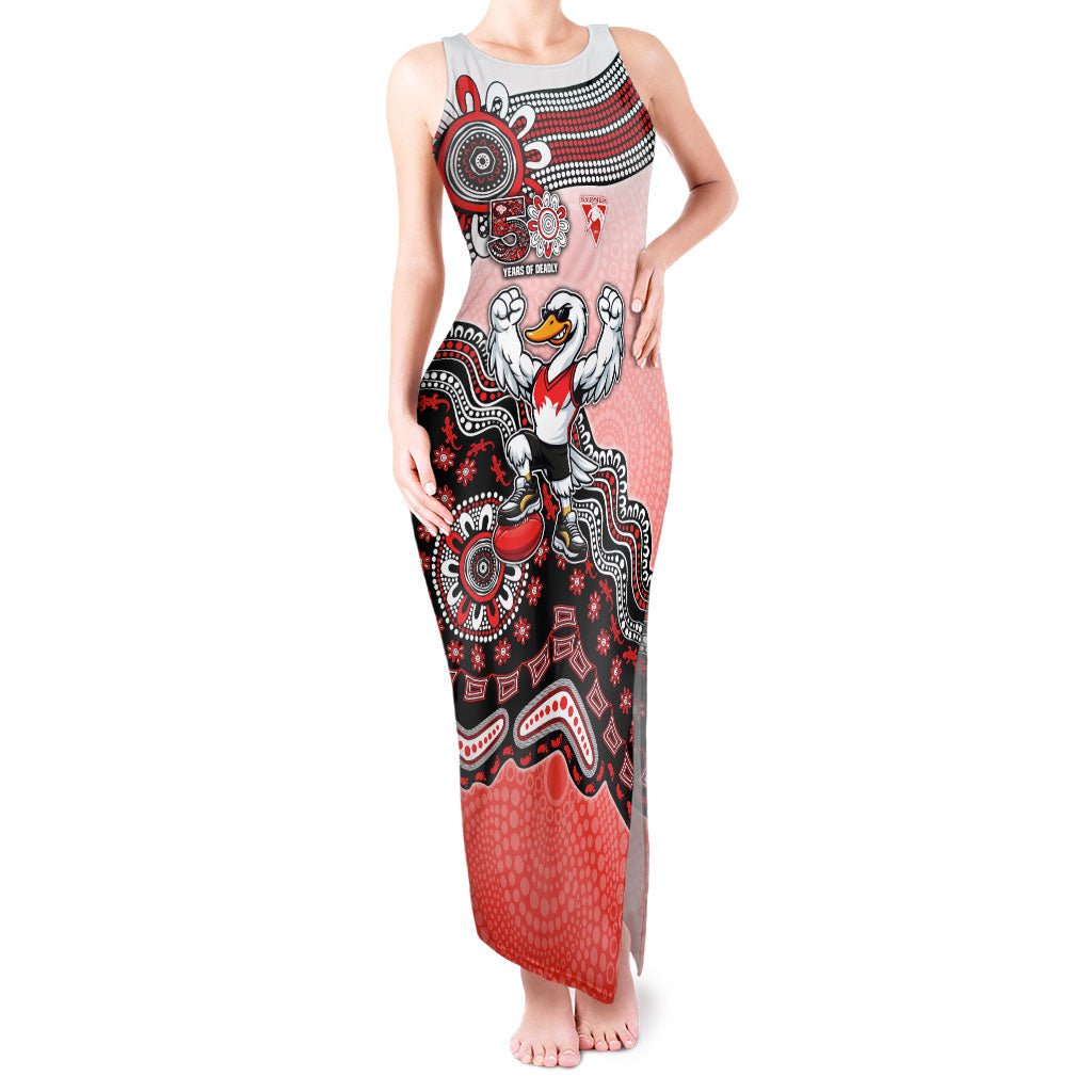 Personalized Sydney Swans Football Mascot Tank Maxi Dress Aboriginal Dot Art Style Vibrant Indigenous Pattern Design