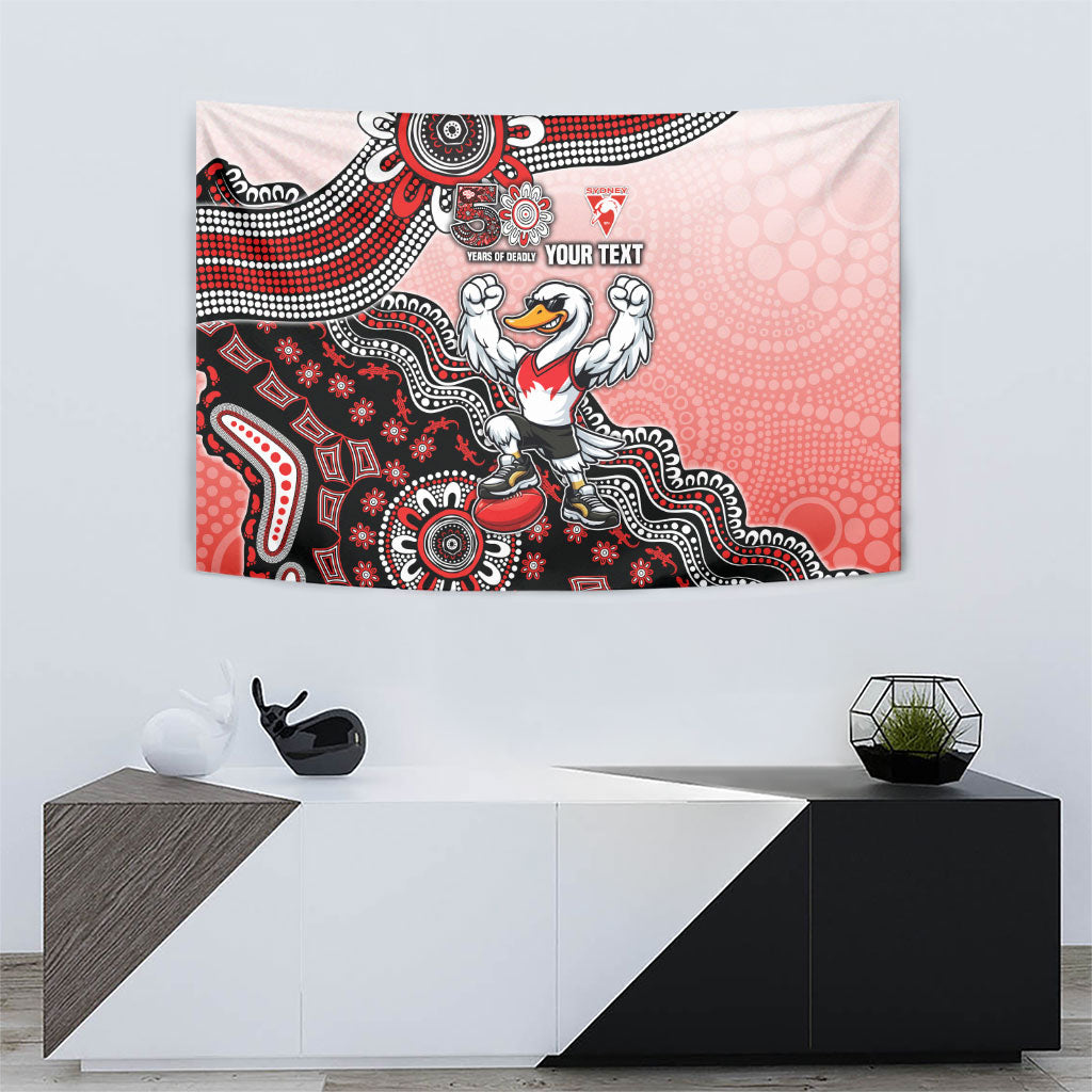 Personalized Sydney Swans Football Mascot Tapestry Aboriginal Dot Art Style Vibrant Indigenous Pattern Design