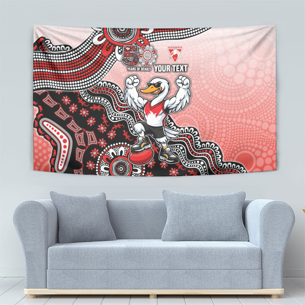 Personalized Sydney Swans Football Mascot Tapestry Aboriginal Dot Art Style Vibrant Indigenous Pattern Design