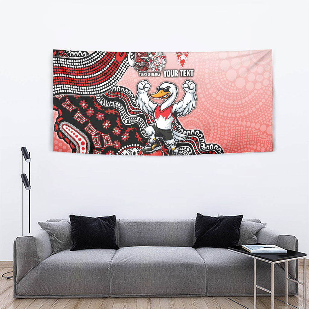 Personalized Sydney Swans Football Mascot Tapestry Aboriginal Dot Art Style Vibrant Indigenous Pattern Design