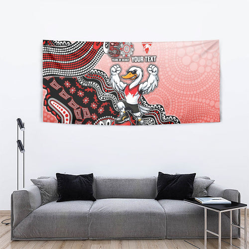 Personalized Sydney Swans Football Mascot Tapestry Aboriginal Dot Art Style Vibrant Indigenous Pattern Design