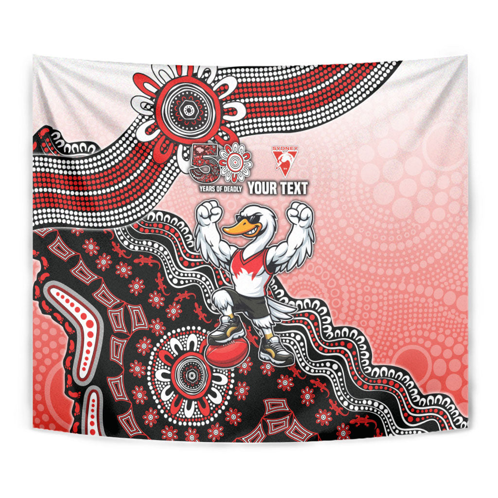 Personalized Sydney Swans Football Mascot Tapestry Aboriginal Dot Art Style Vibrant Indigenous Pattern Design