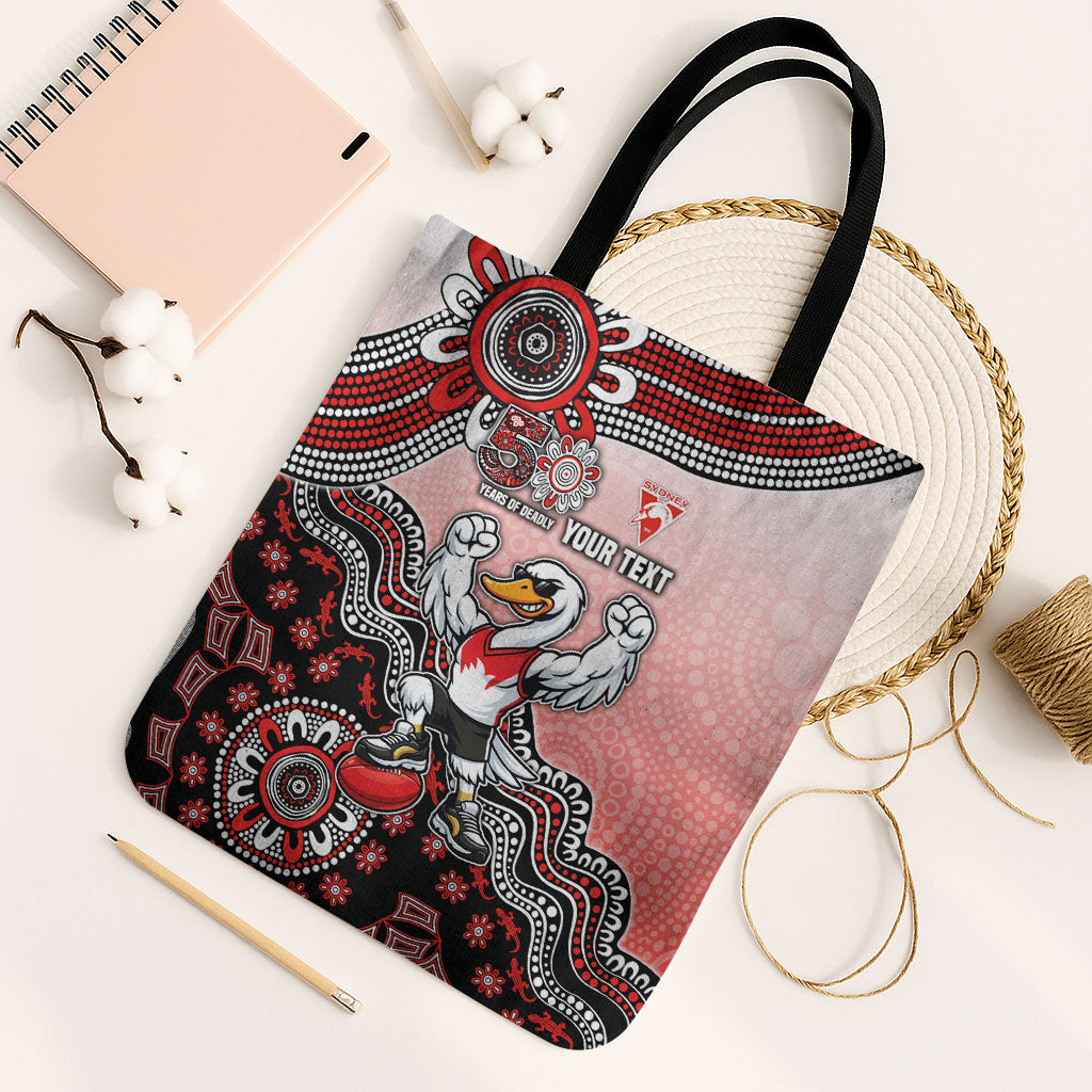 Personalized Sydney Swans Football Mascot Tote Bag Aboriginal Dot Art Style Vibrant Indigenous Pattern Design