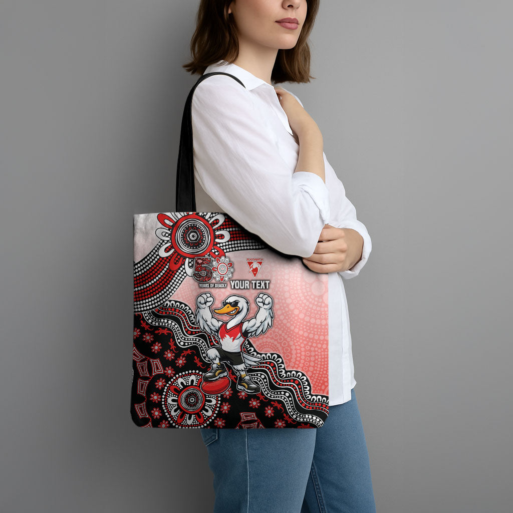 Personalized Sydney Swans Football Mascot Tote Bag Aboriginal Dot Art Style Vibrant Indigenous Pattern Design