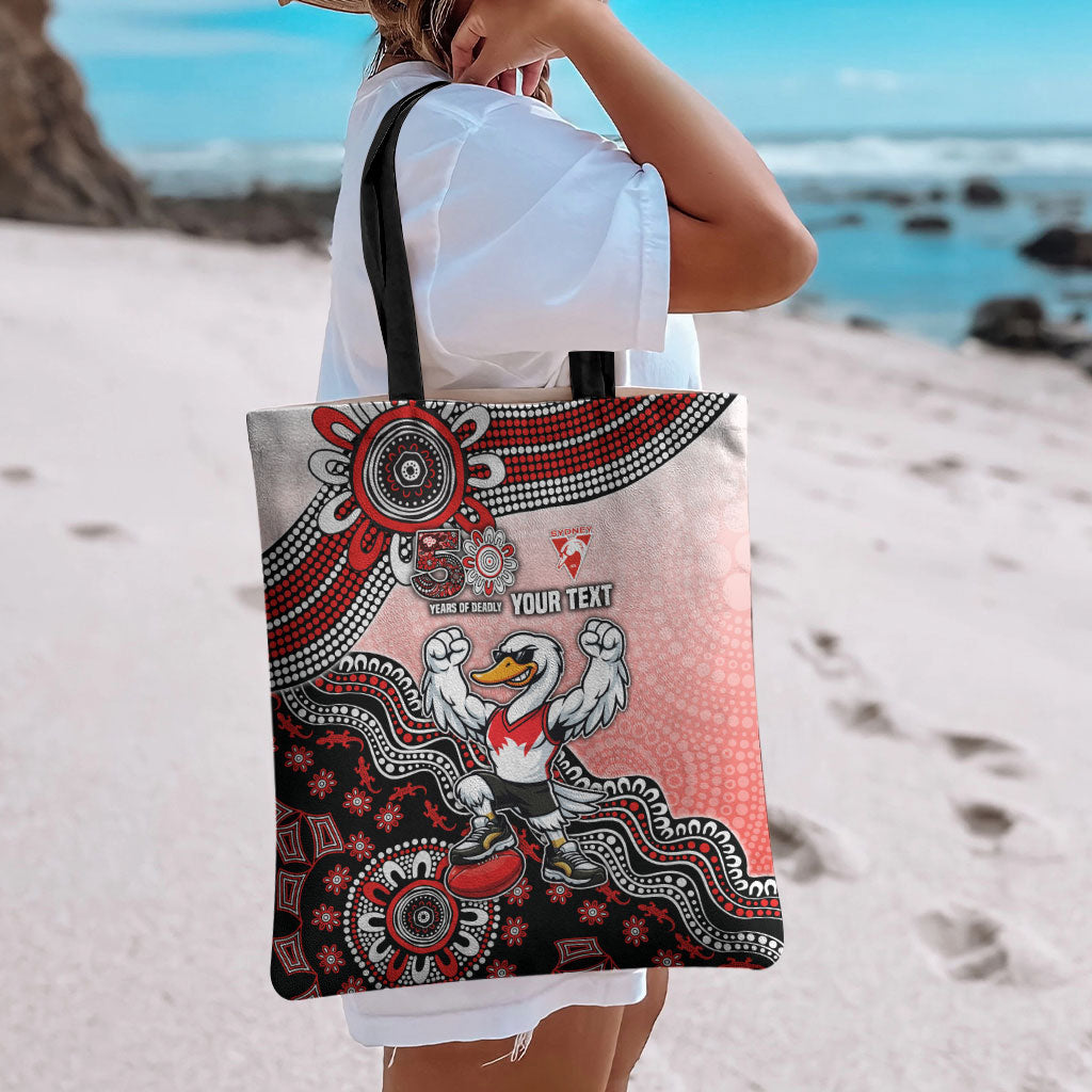 Personalized Sydney Swans Football Mascot Tote Bag Aboriginal Dot Art Style Vibrant Indigenous Pattern Design