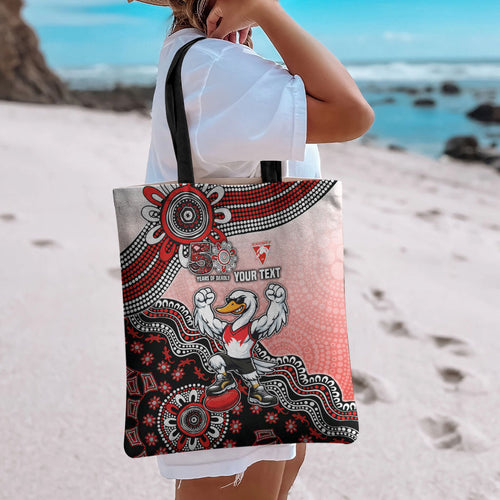 Personalized Sydney Swans Football Mascot Tote Bag Aboriginal Dot Art Style Vibrant Indigenous Pattern Design