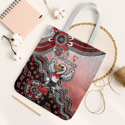 Personalized Sydney Swans Football Mascot Tote Bag Aboriginal Dot Art Style Vibrant Indigenous Pattern Design