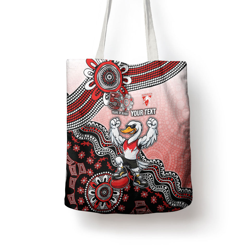 Personalized Sydney Swans Football Mascot Tote Bag Aboriginal Dot Art Style Vibrant Indigenous Pattern Design