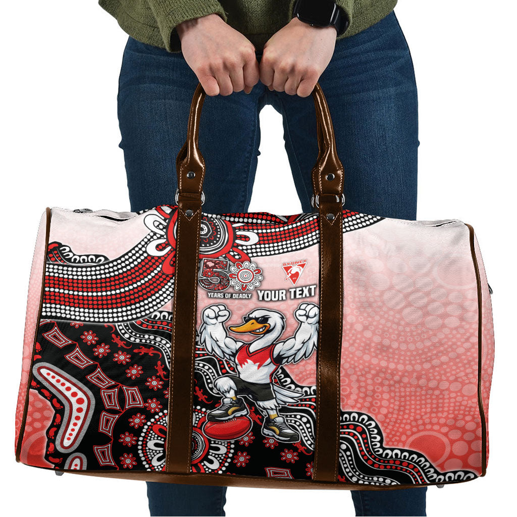 Personalized Sydney Swans Football Mascot Travel Bag Aboriginal Dot Art Style Vibrant Indigenous Pattern Design
