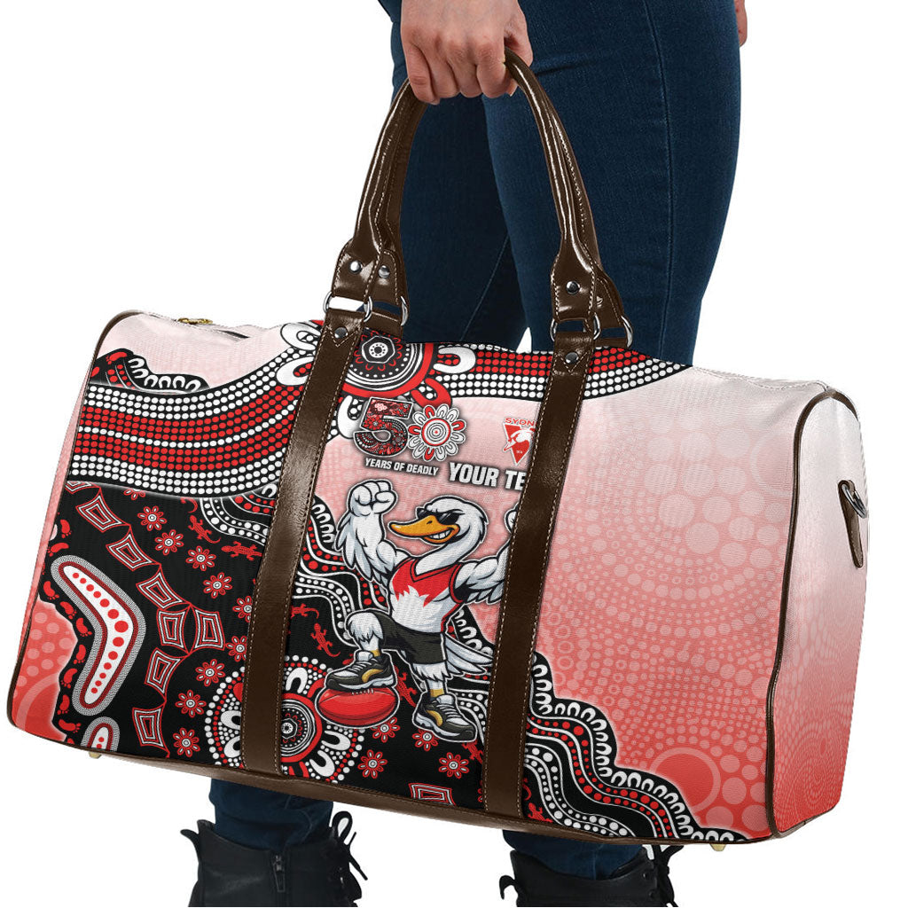 Personalized Sydney Swans Football Mascot Travel Bag Aboriginal Dot Art Style Vibrant Indigenous Pattern Design
