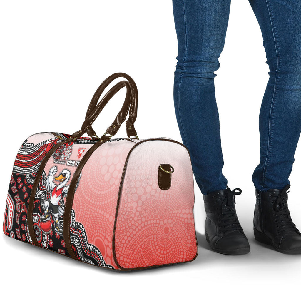 Personalized Sydney Swans Football Mascot Travel Bag Aboriginal Dot Art Style Vibrant Indigenous Pattern Design