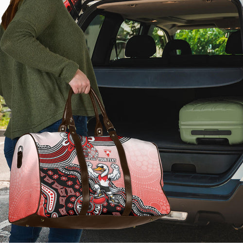 Personalized Sydney Swans Football Mascot Travel Bag Aboriginal Dot Art Style Vibrant Indigenous Pattern Design