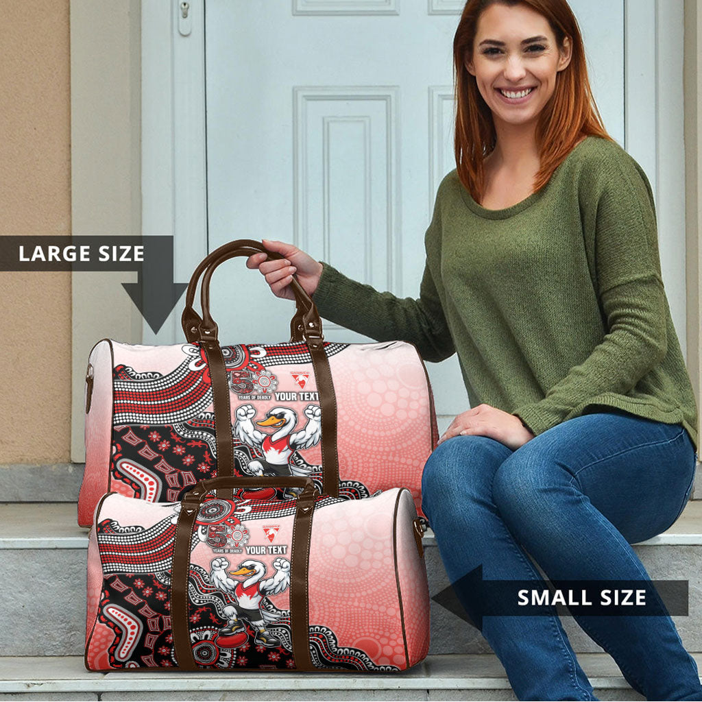 Personalized Sydney Swans Football Mascot Travel Bag Aboriginal Dot Art Style Vibrant Indigenous Pattern Design