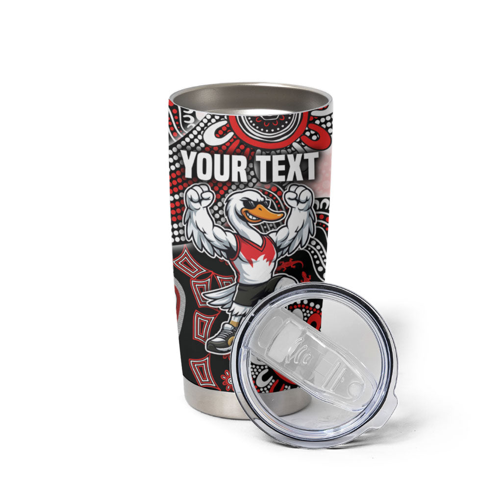Personalized Sydney Swans Football Mascot Tumbler Cup Aboriginal Dot Art Style Vibrant Indigenous Pattern Design