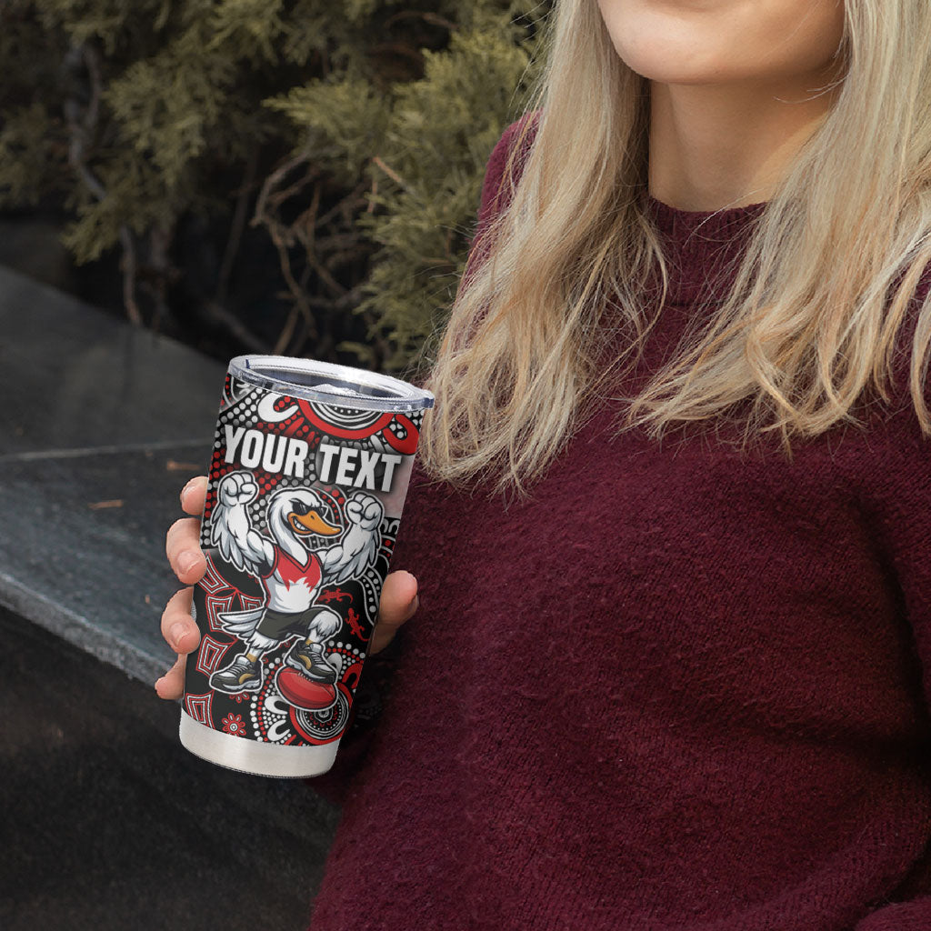 Personalized Sydney Swans Football Mascot Tumbler Cup Aboriginal Dot Art Style Vibrant Indigenous Pattern Design
