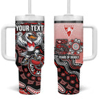 Personalized Sydney Swans Football Mascot Tumbler With Handle Aboriginal Dot Art Style Vibrant Indigenous Pattern Design