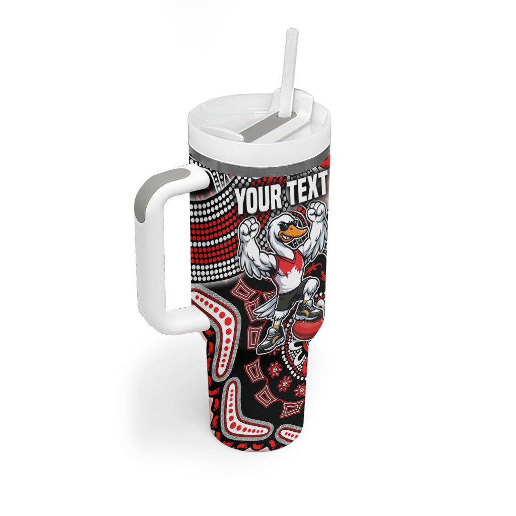 Personalized Sydney Swans Football Mascot Tumbler With Handle Aboriginal Dot Art Style Vibrant Indigenous Pattern Design