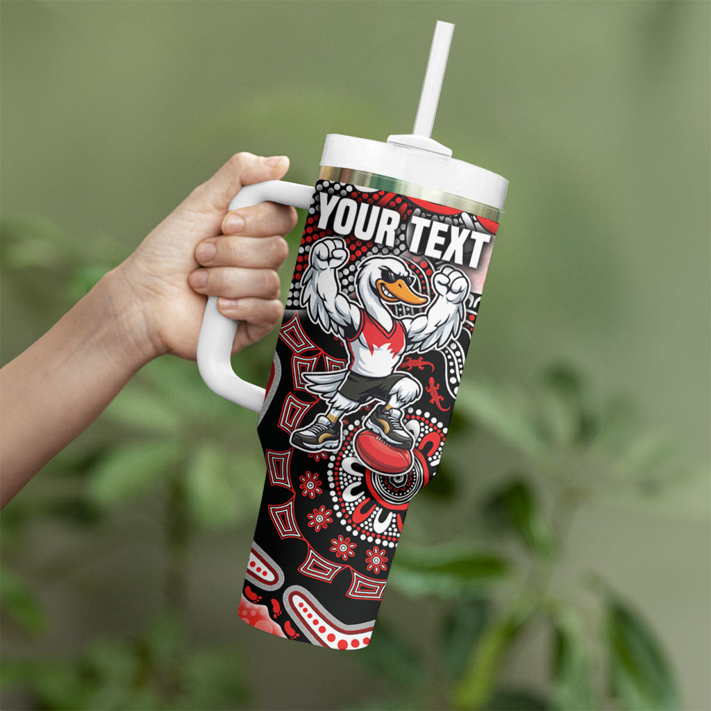 Personalized Sydney Swans Football Mascot Tumbler With Handle Aboriginal Dot Art Style Vibrant Indigenous Pattern Design