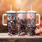 Personalized Sydney Swans Football Mascot Tumbler With Handle Aboriginal Dot Art Style Vibrant Indigenous Pattern Design