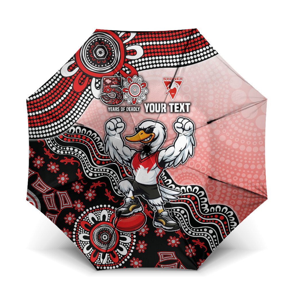 Personalized Sydney Swans Football Mascot Umbrella Aboriginal Dot Art Style Vibrant Indigenous Pattern Design