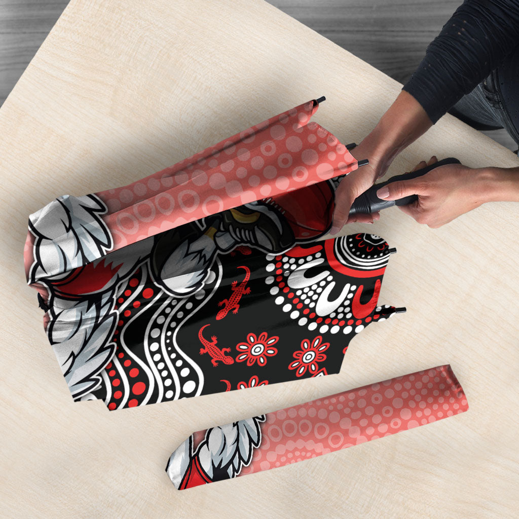 Personalized Sydney Swans Football Mascot Umbrella Aboriginal Dot Art Style Vibrant Indigenous Pattern Design