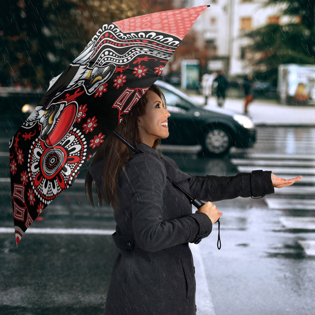 Personalized Sydney Swans Football Mascot Umbrella Aboriginal Dot Art Style Vibrant Indigenous Pattern Design