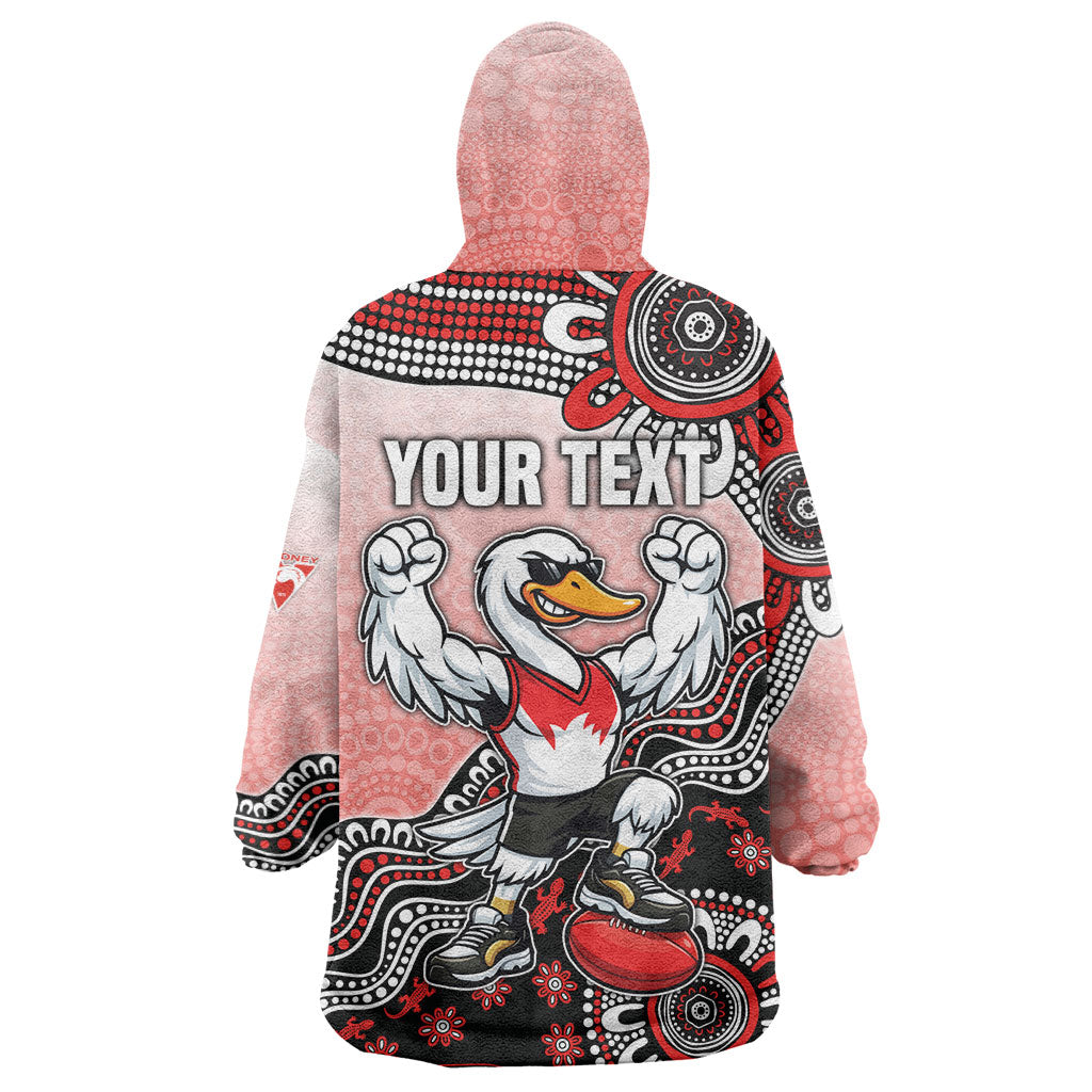 Personalized Sydney Swans Football Mascot Wearable Blanket Hoodie Aboriginal Dot Art Style Vibrant Indigenous Pattern Design
